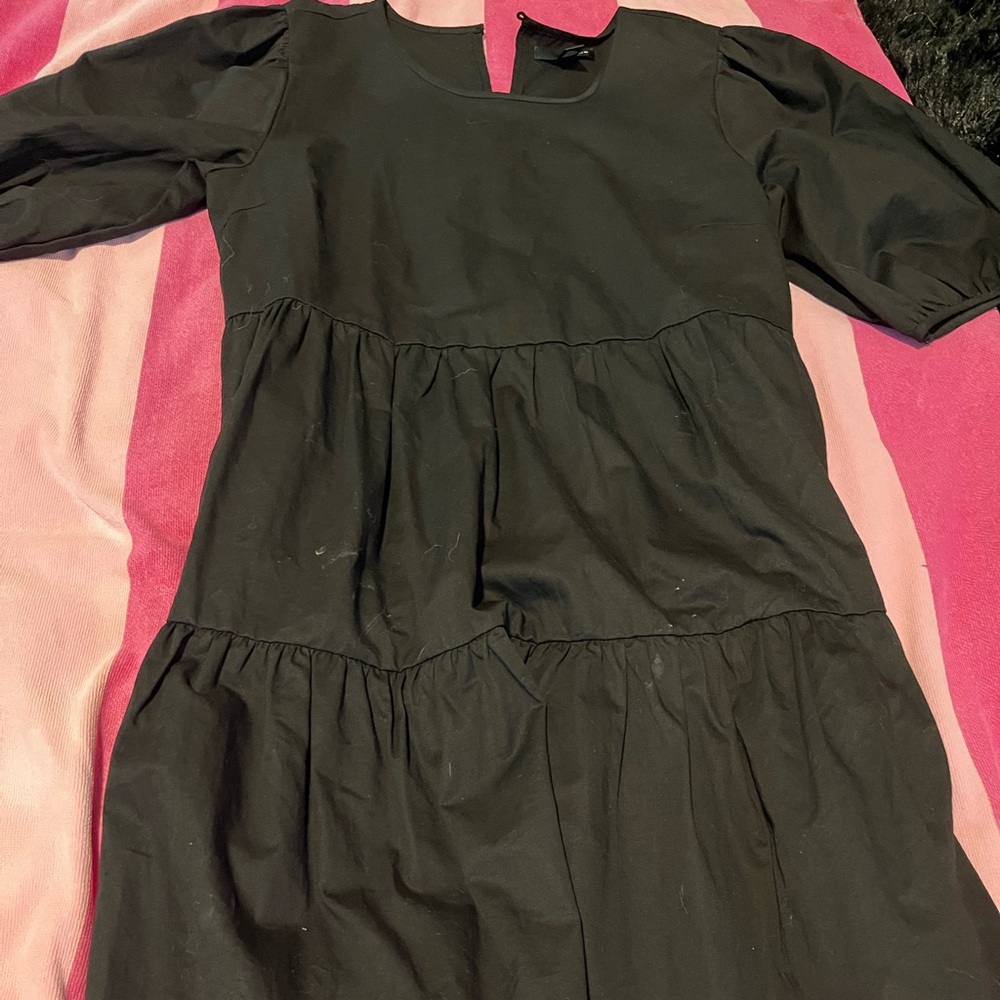 Aqua black mini dress puff sleeve